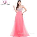 Grace Karin Strapless Floor Length Cheap Long Puffy Beaded Pink Prom Dress CL3107-3